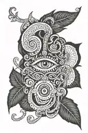 Illustration of the ayahuasca vine with an eye surrounded tattoo design idea