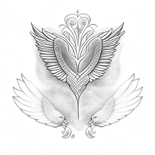 angel wings around a lily and a robin  tattoo design idea