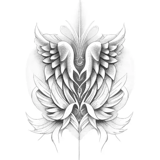 angel wings wind a lily flower tattoo design idea