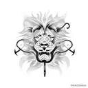 A fishing hook transforming into a lion's claw gripping a speeding motorcycle in a dotwork style tattoo design idea