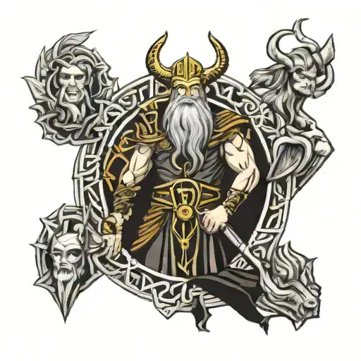 Zeus Odin Loki Thor tattoo design idea
