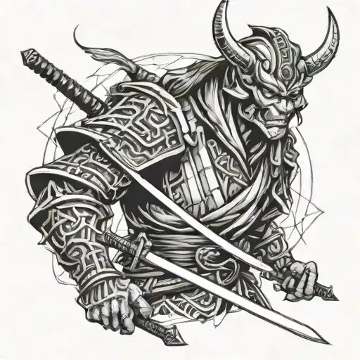 Demon samurai with sword tattoo design idea