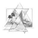 wave inside a triangle,  a palm three each side of triangle and California write on the bottom tattoo design idea
