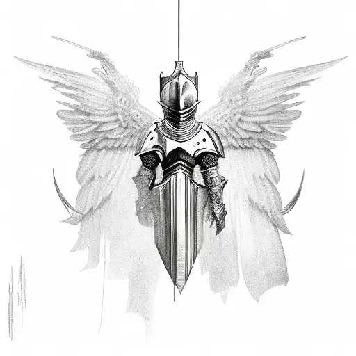 knight hanging with wings tattoo design idea