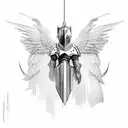 knight hanging with wings tattoo design idea