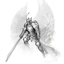 knight hanging with wings tattoo design idea