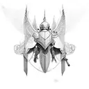 knight hanging with wings tattoo design idea