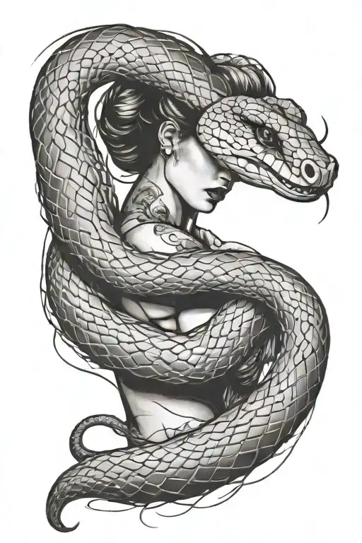 Sexual women, snake wrapping around arm tattoo design idea