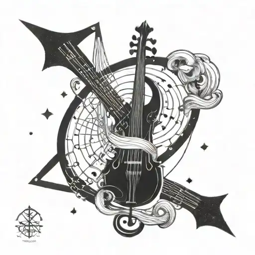 A whimsical blackwork tattoo of a capricorn constellation intertwined with musical instruments, showcasing your zodiac sign and passion for music tattoo design idea