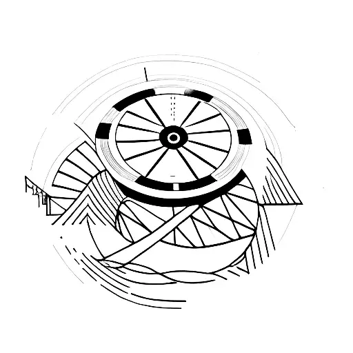 A minimalist tattoo of a vinyl record with the skyline of London as the label tattoo design idea
