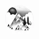 A mountain range with a moonlit bonfire at the base tattoo design idea