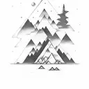 A mountain range with a moonlit bonfire at the base tattoo design idea