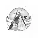 A mountain range with a moonlit bonfire at the base tattoo design idea