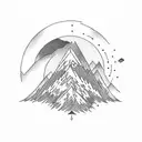A mountain range with a moonlit bonfire at the base tattoo design idea