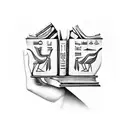 Ancient Egyptian hieroglyphs intertwined with books tattoo design idea