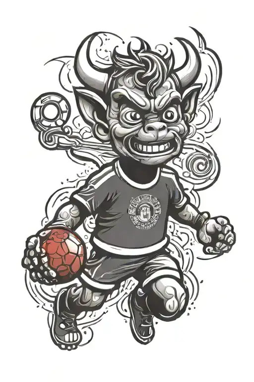 Incorporate Manchester United's iconic red devil mascot in a sketch style tattoo tattoo design idea