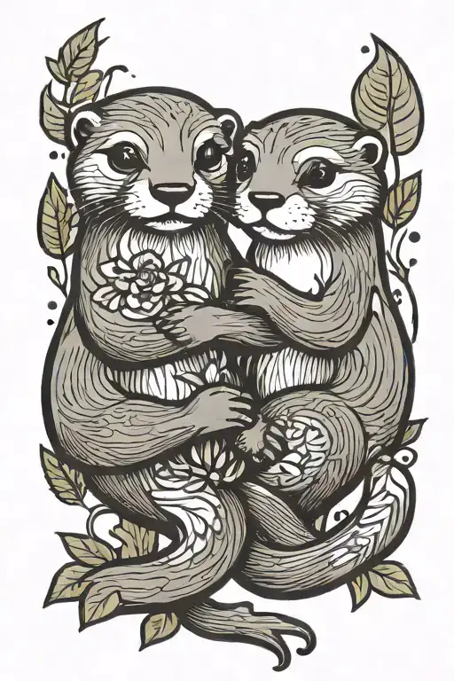 otters holding hands tattoo design idea