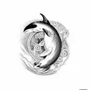 A mesmerizing dotwork design of a majestic orca swimming through waves tattoo design idea