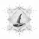 A mesmerizing dotwork design of a majestic orca swimming through waves tattoo design idea