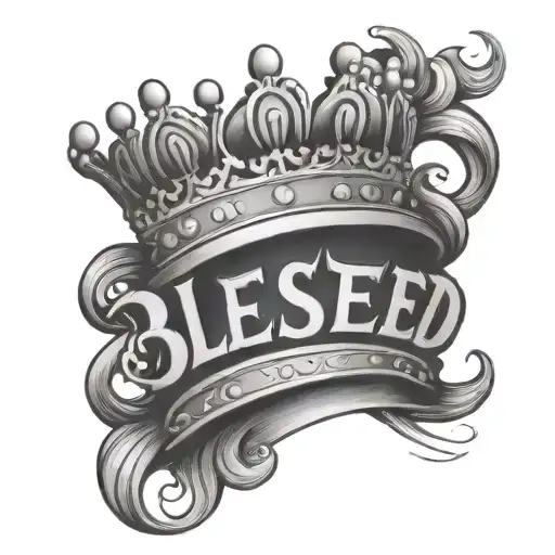 the word "blessed" with a crown on the B  tattoo design idea