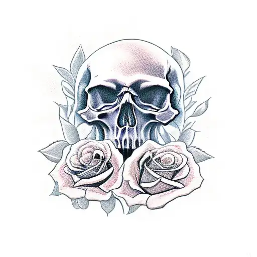 skull with roses, sadness,death,time tattoo design idea