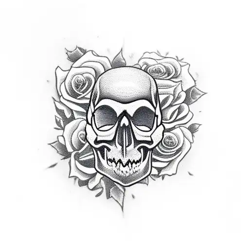 skull with roses, sadness,death,time tattoo design idea