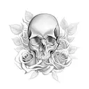 skull with roses, sadness,death,time tattoo design idea
