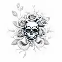 skull with roses, sadness,death,time tattoo design idea