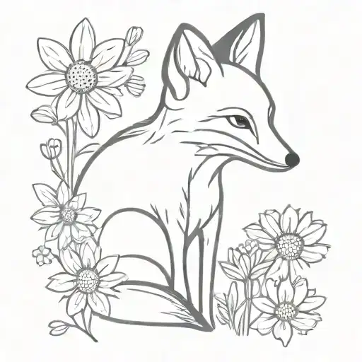 black and grey fox with daisies and a lady bug tattoo design idea