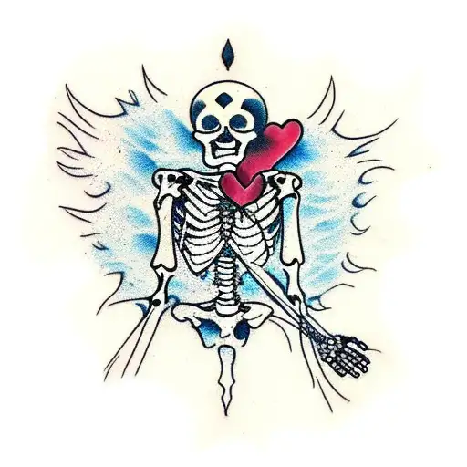 Mexican skeleton with a broken heart  tattoo design idea