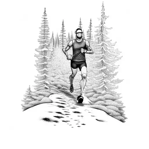A trail runner sprinting through a forest tattoo design idea