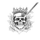 skeleton king holding a sword with flowers  tattoo design idea