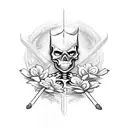 skeleton king holding a sword with flowers  tattoo design idea