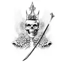 skeleton king holding a sword with flowers  tattoo design idea