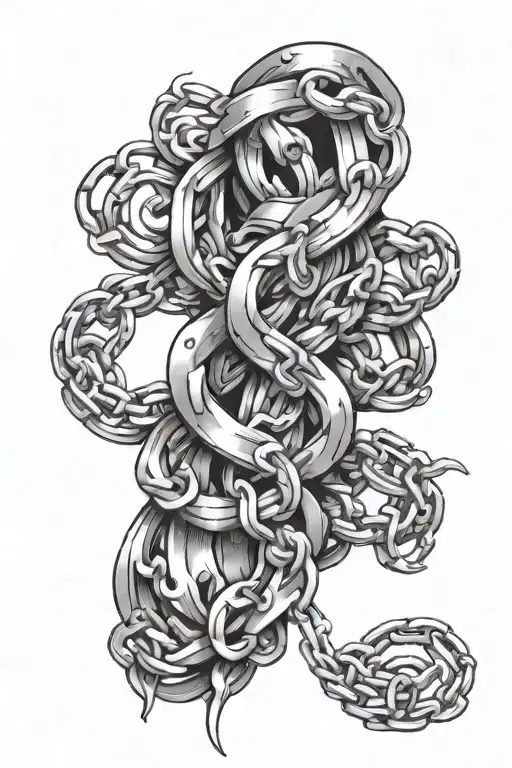 thick  chains wrapped around arm sleeve tattoo design idea