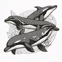 Otter, Kingfisher and Orca whale jumping tattoo design idea