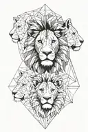 lion face male and women face with 2 kids boys sitting tattoo design idea