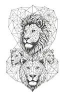 lion face male and women face with 2 kids boys sitting tattoo design idea
