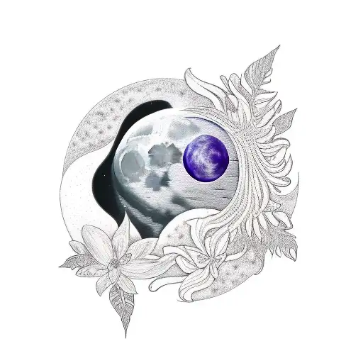 Luna name with the birthday date of 2/10/2020 with moon flower and a raven  tattoo design idea