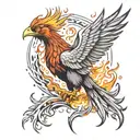 phoenix rising up from the ashes and fire flames tattoo design idea
