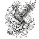 phoenix rising up from the ashes and fire flames tattoo design idea
