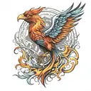 phoenix rising up from the ashes and fire flames tattoo design idea