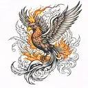 phoenix rising up from the ashes and fire flames tattoo design idea