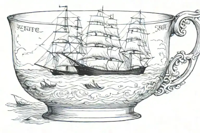 clipper ship in a cup tattoo design idea