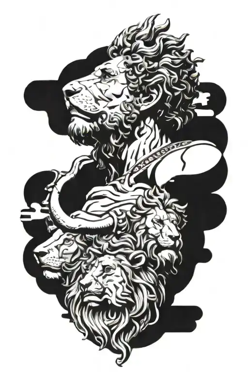 marcus aurelius with bull and lion in background tattoo design idea