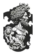 marcus aurelius with bull and lion in background tattoo design idea