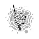 A coffee cup with a brain inside it, surrounded by swirling books tattoo design idea