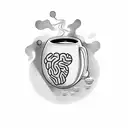 A coffee cup with a brain inside it, surrounded by swirling books tattoo design idea