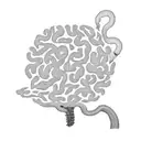 A coffee cup with a brain inside it, surrounded by swirling books tattoo design idea