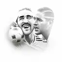 A realistic depiction of a soccer field with the client's favorite players, Maradona and Zico, facing each other tattoo design idea